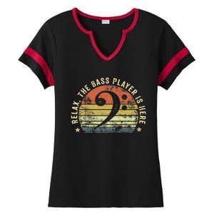 Relax The Bass Player Is Here Bassist Gifts Music Guitar  Ladies Halftime Notch Neck Tee