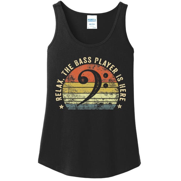 Relax The Bass Player Is Here Bassist Gifts Music Guitar  Ladies Essential Tank