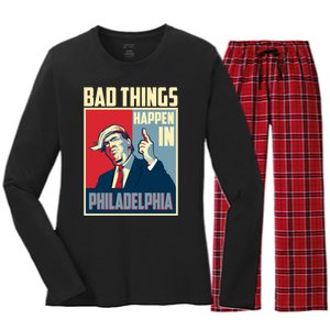 Retro Trump Bad Things Happen In Philadelphia Trending Women's Long Sleeve Flannel Pajama Set 