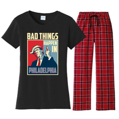 Retro Trump Bad Things Happen In Philadelphia Trending Women's Flannel Pajama Set