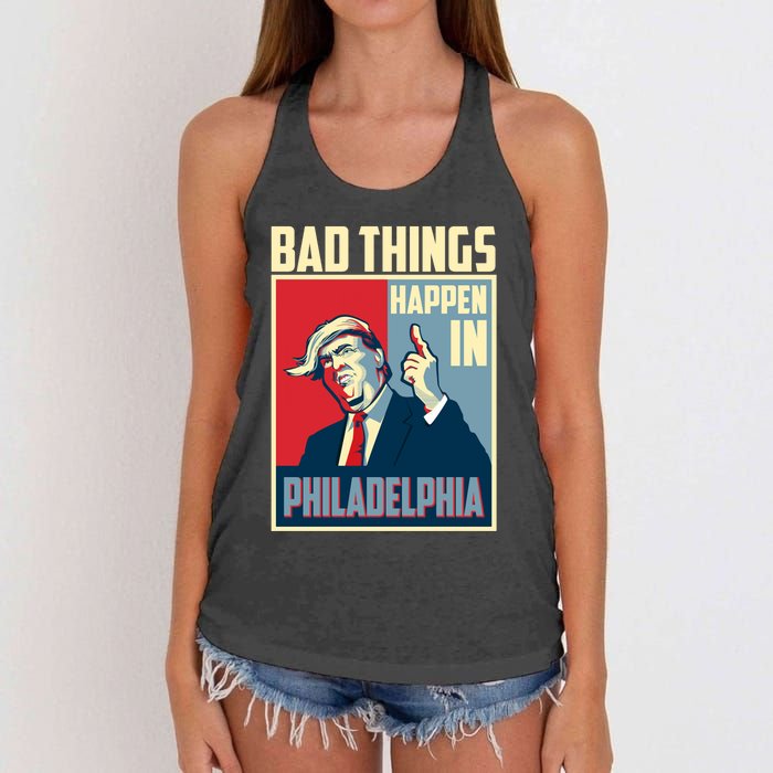 Retro Trump Bad Things Happen In Philadelphia Trending Women's Knotted Racerback Tank