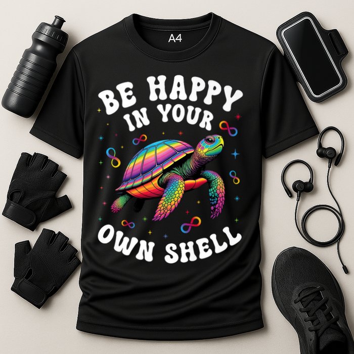 Rainbow Turtle Be Happy In Your Own Shell Autism Awareness   Cooling Performance Crew T-Shirt