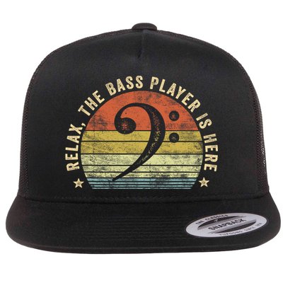 Relax The Bass Player Is Here Bassist Gifts Music Guitar Flatbill Hat