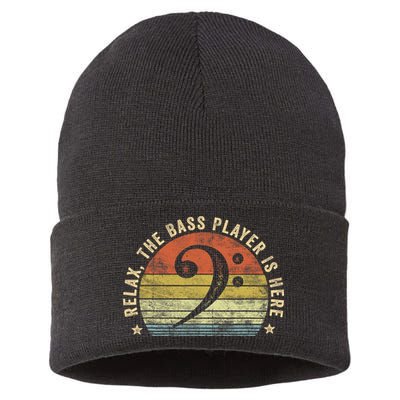 Relax The Bass Player Is Here Bassist Gifts Music Guitar Sustainable Knit Beanie