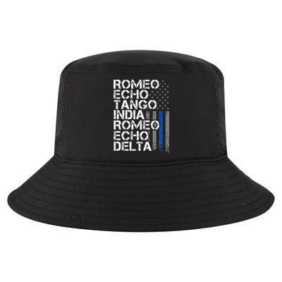 RETIRED Thin Blue Line Phonetic Code Police Retirement Cool Comfort Performance Bucket Hat