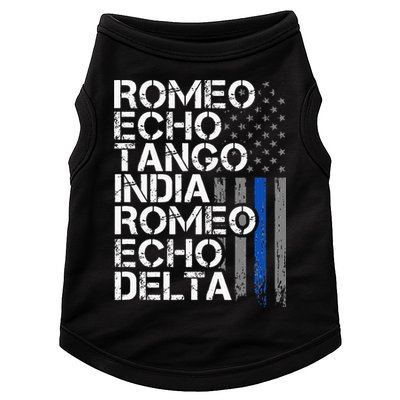 RETIRED Thin Blue Line Phonetic Code Police Retirement Doggie Tank