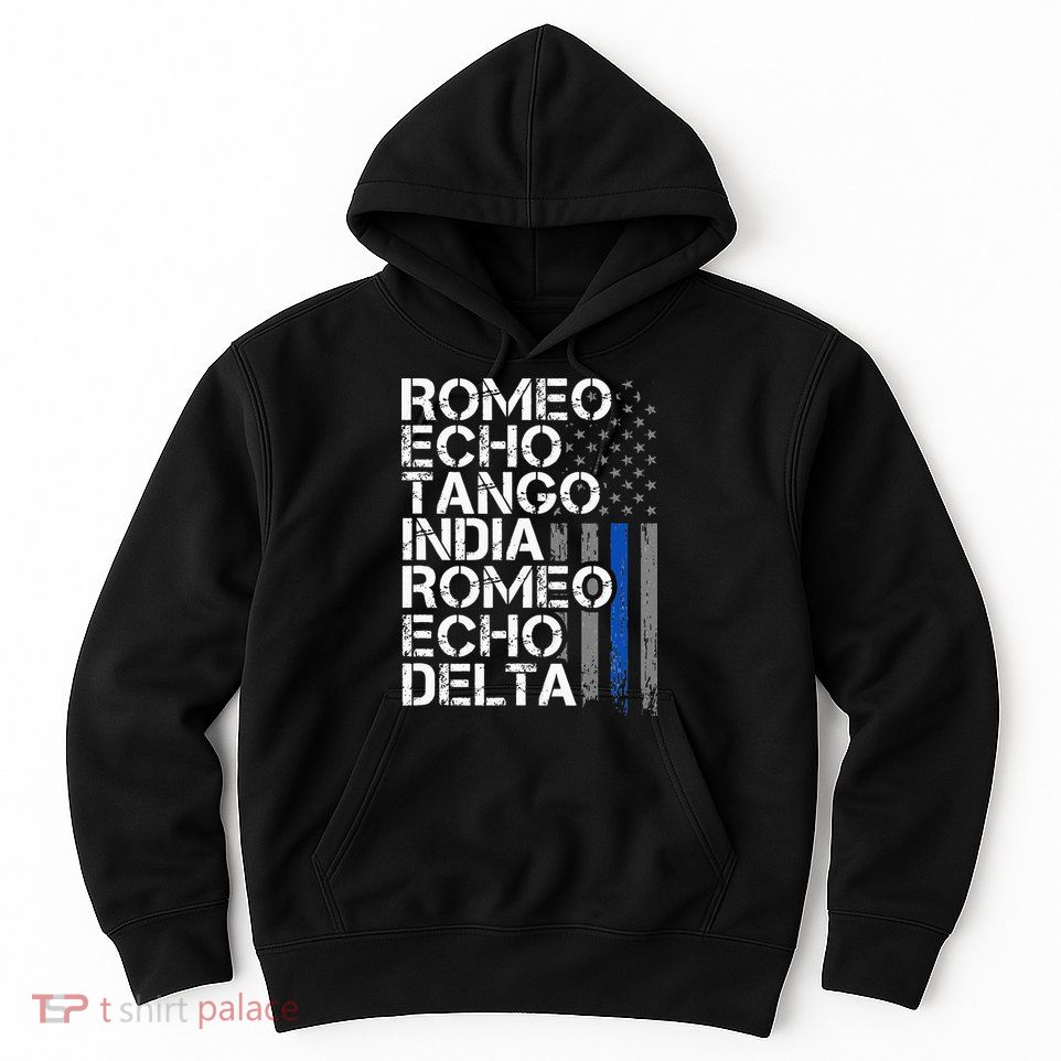 RETIRED Thin Blue Line Phonetic Code Police Retirement Hoodie