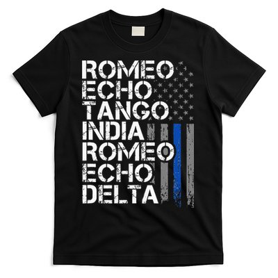 RETIRED Thin Blue Line Phonetic Code Police Retirement T-Shirt