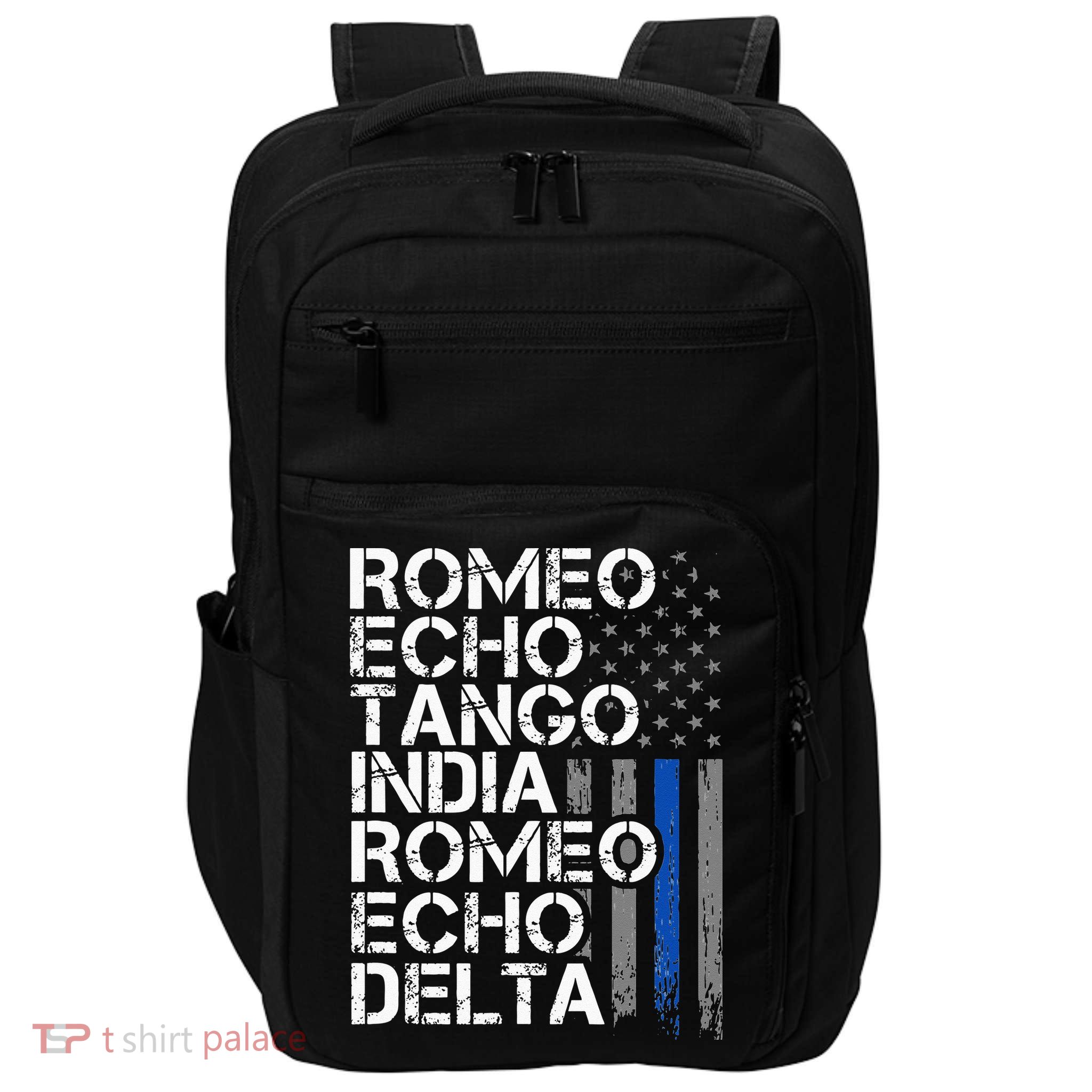 RETIRED Thin Blue Line Phonetic Code Police Retirement Impact Tech Backpack