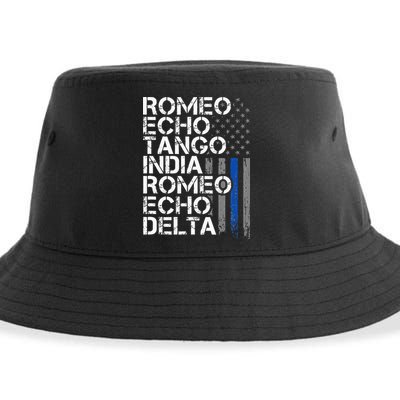 RETIRED Thin Blue Line Phonetic Code Police Retirement Sustainable Bucket Hat