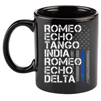 RETIRED Thin Blue Line Phonetic Code Police Retirement 11oz C Handle Ceramic Mug