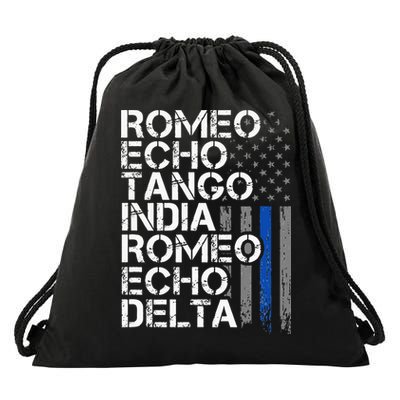 RETIRED Thin Blue Line Phonetic Code Police Retirement Drawstring Bag