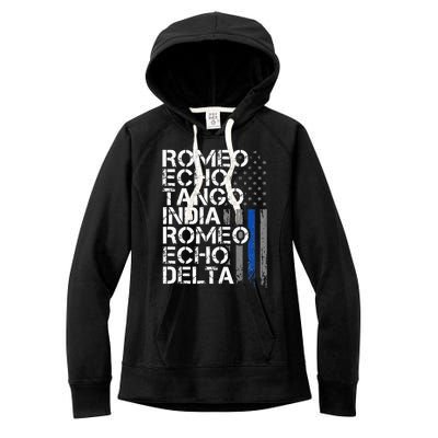 RETIRED Thin Blue Line Phonetic Code Police Retirement Women's Fleece Hoodie