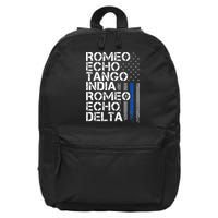 RETIRED Thin Blue Line Phonetic Code Police Retirement 16 in Basic Backpack