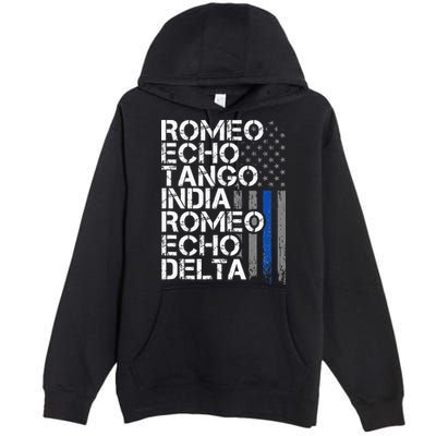 RETIRED Thin Blue Line Phonetic Code Police Retirement Premium Pullover Hoodie