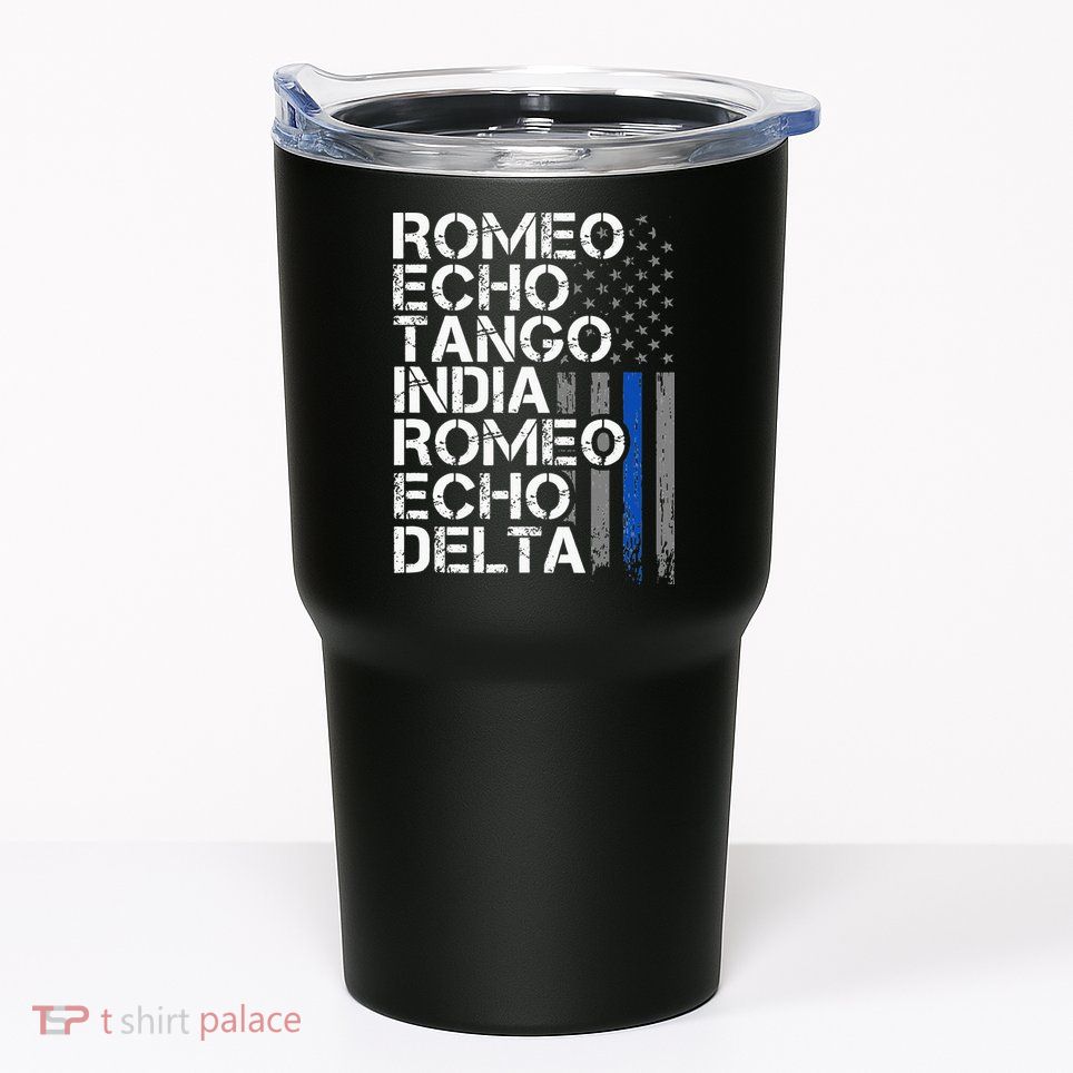 RETIRED Thin Blue Line Phonetic Code Police Retirement Tumbler