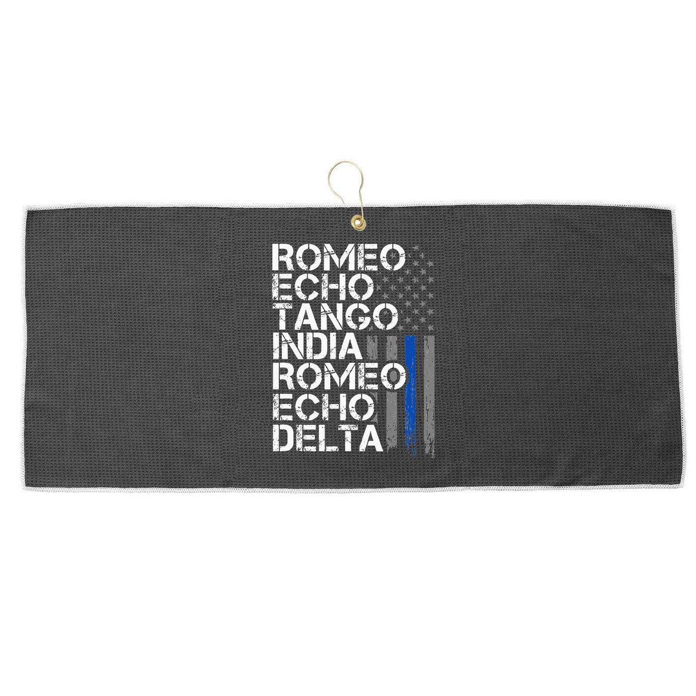 RETIRED Thin Blue Line Phonetic Code Police Retirement Large Microfiber Waffle Golf Towel