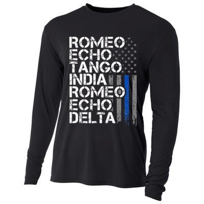 RETIRED Thin Blue Line Phonetic Code Police Retirement Cooling Performance Long Sleeve Crew