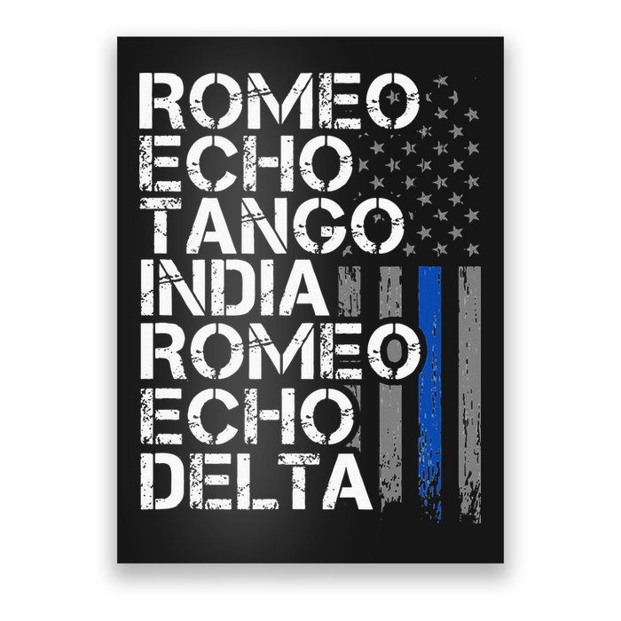 RETIRED Thin Blue Line Phonetic Code Police Retirement Poster