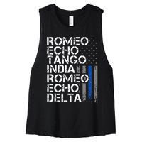 RETIRED Thin Blue Line Phonetic Code Police Retirement Women's Racerback Cropped Tank