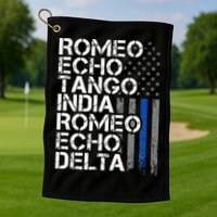 RETIRED Thin Blue Line Phonetic Code Police Retirement Golf Towel