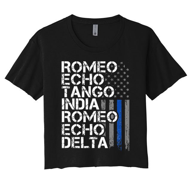 RETIRED Thin Blue Line Phonetic Code Police Retirement Crop Top