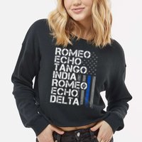 RETIRED Thin Blue Line Phonetic Code Police Retirement Cropped Pullover Crew