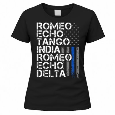 RETIRED Thin Blue Line Phonetic Code Police Retirement Women's T-Shirt