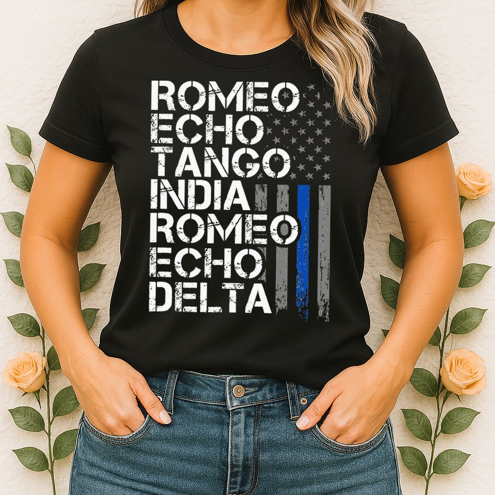 RETIRED Thin Blue Line Phonetic Code Police Retirement Womens T-Shirt