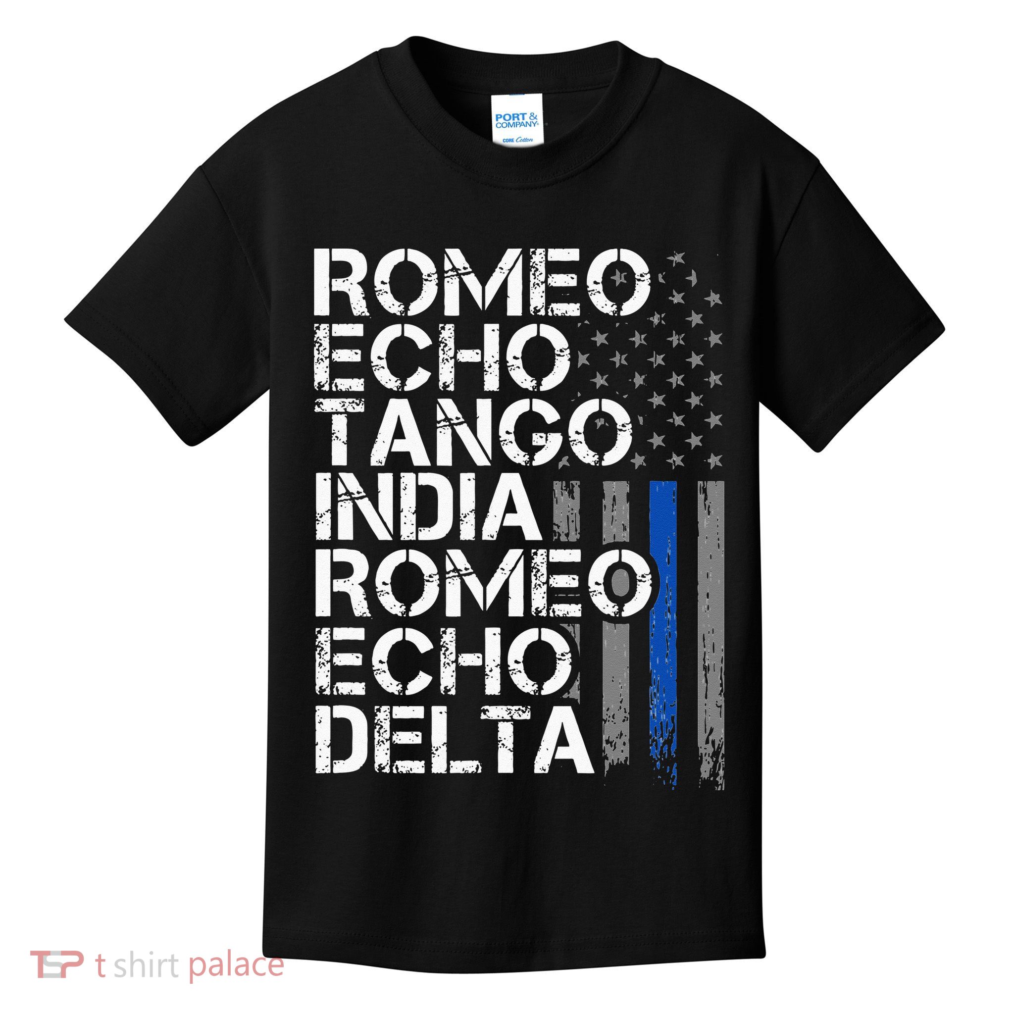 RETIRED Thin Blue Line Phonetic Code Police Retirement Kids T-Shirt