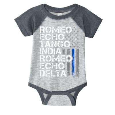 RETIRED Thin Blue Line Phonetic Code Police Retirement Infant Baby Jersey Bodysuit