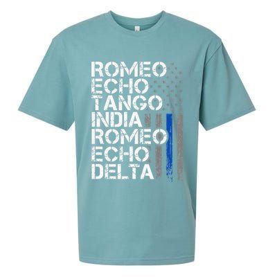 RETIRED Thin Blue Line Phonetic Code Police Retirement Sueded Cloud Jersey T-Shirt