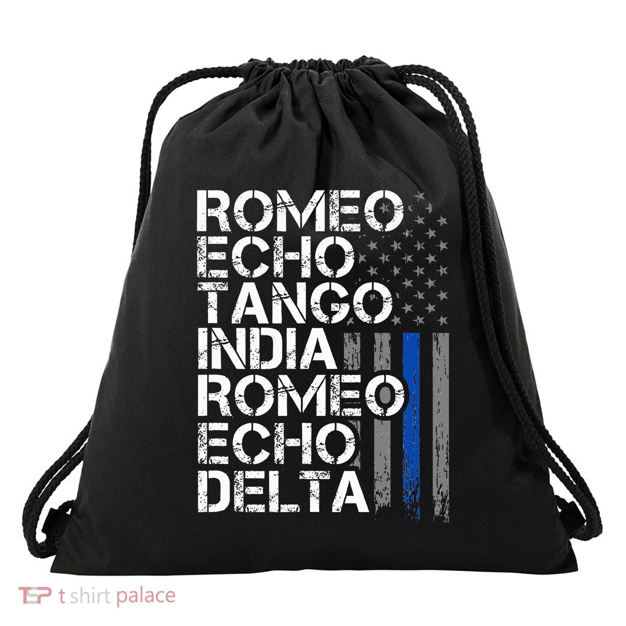 Retired Thin Blue Line Phonetic Code Police Retirement Drawstring Bag