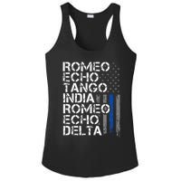 Retired Thin Blue Line Phonetic Code Police Retirement Ladies PosiCharge Competitor Racerback Tank