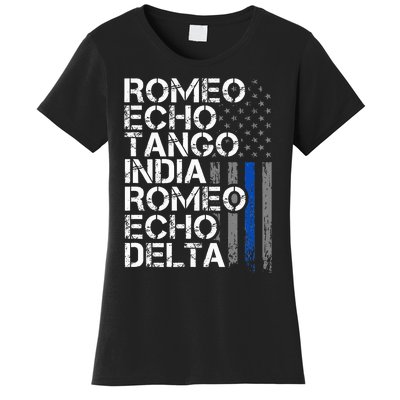 Retired Thin Blue Line Phonetic Code Police Retirement Women's T-Shirt