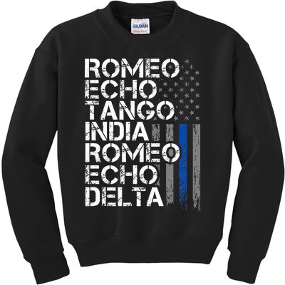 Retired Thin Blue Line Phonetic Code Police Retirement Kids Sweatshirt