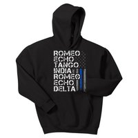 Retired Thin Blue Line Phonetic Code Police Retirement Kids Hoodie