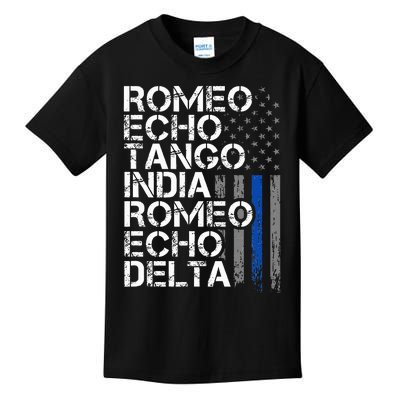 Retired Thin Blue Line Phonetic Code Police Retirement Kids T-Shirt