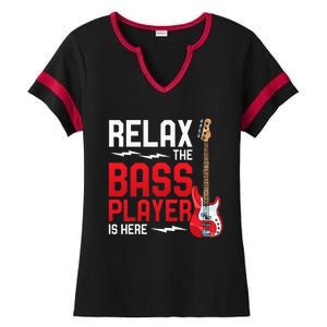 Relax The Bass Player Is Here Bass Guitar Ladies Halftime Notch Neck Tee