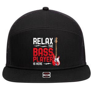 Relax The Bass Player Is Here Bass Guitar 7 Panel Mesh Trucker Snapback Hat