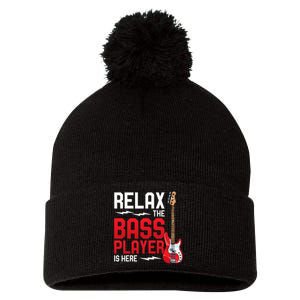 Relax The Bass Player Is Here Bass Guitar Pom Pom 12in Knit Beanie