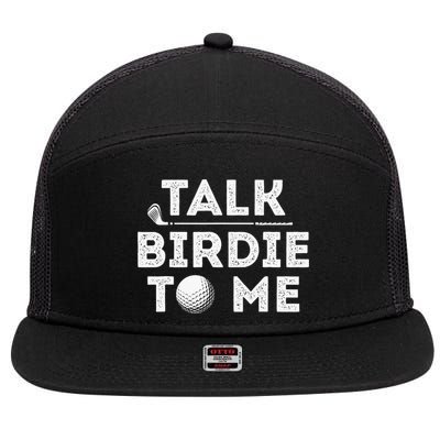 Retro Talk Birdie To Me Funny Golf Player Pun Golfer 7 Panel Mesh Trucker Snapback Hat
