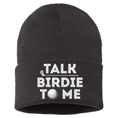 Retro Talk Birdie To Me Funny Golf Player Pun Golfer Sustainable Knit Beanie