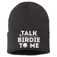 Retro Talk Birdie To Me Funny Golf Player Pun Golfer Sustainable Knit Beanie