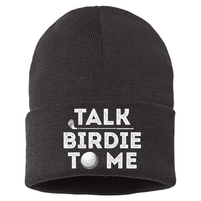 Retro Talk Birdie To Me Funny Golf Player Pun Golfer Sustainable Knit Beanie