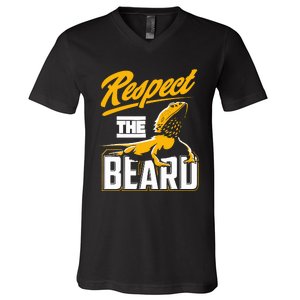 Respect The Beard Pogona & Bearded Dragon V-Neck T-Shirt