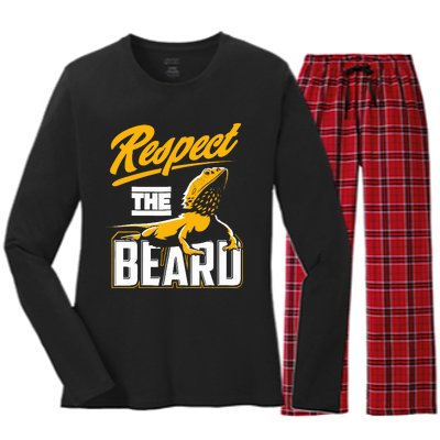 Respect The Beard Pogona & Bearded Dragon Women's Long Sleeve Flannel Pajama Set 