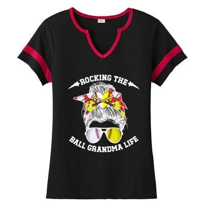 Rocking The Ball Grandma Life Softball Baseball Grandma Gift Ladies Halftime Notch Neck Tee