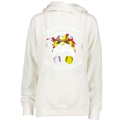 Rocking The Ball Grandma Life Softball Baseball Grandma Gift Womens Funnel Neck Pullover Hood