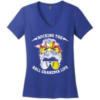 Rocking The Ball Grandma Life Softball Baseball Grandma Gift Women's V-Neck T-Shirt